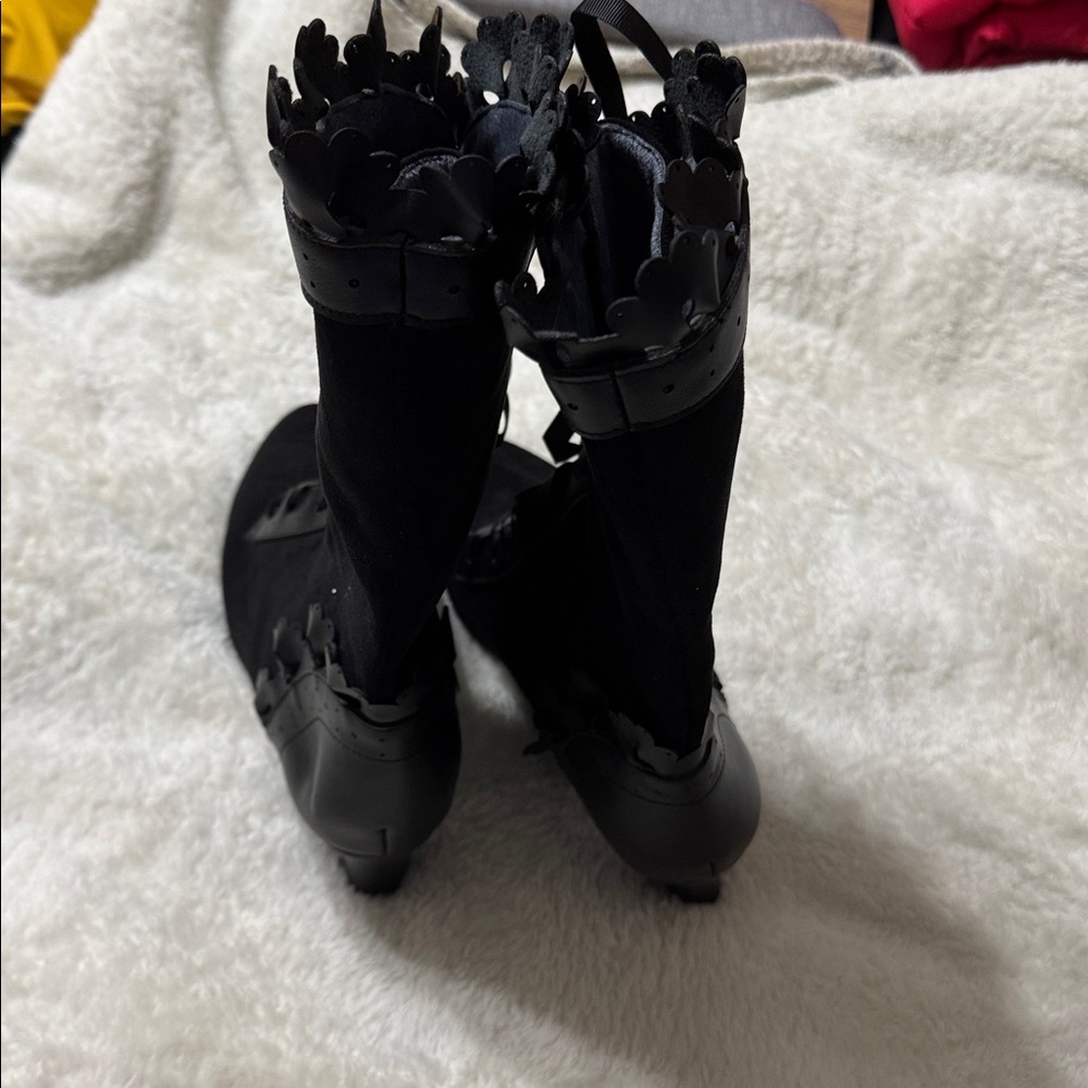 Victorian Boots Lace Up Renaissance Goth Vintage Ruffles  Mid Heels Granny - Picture 7 of 13